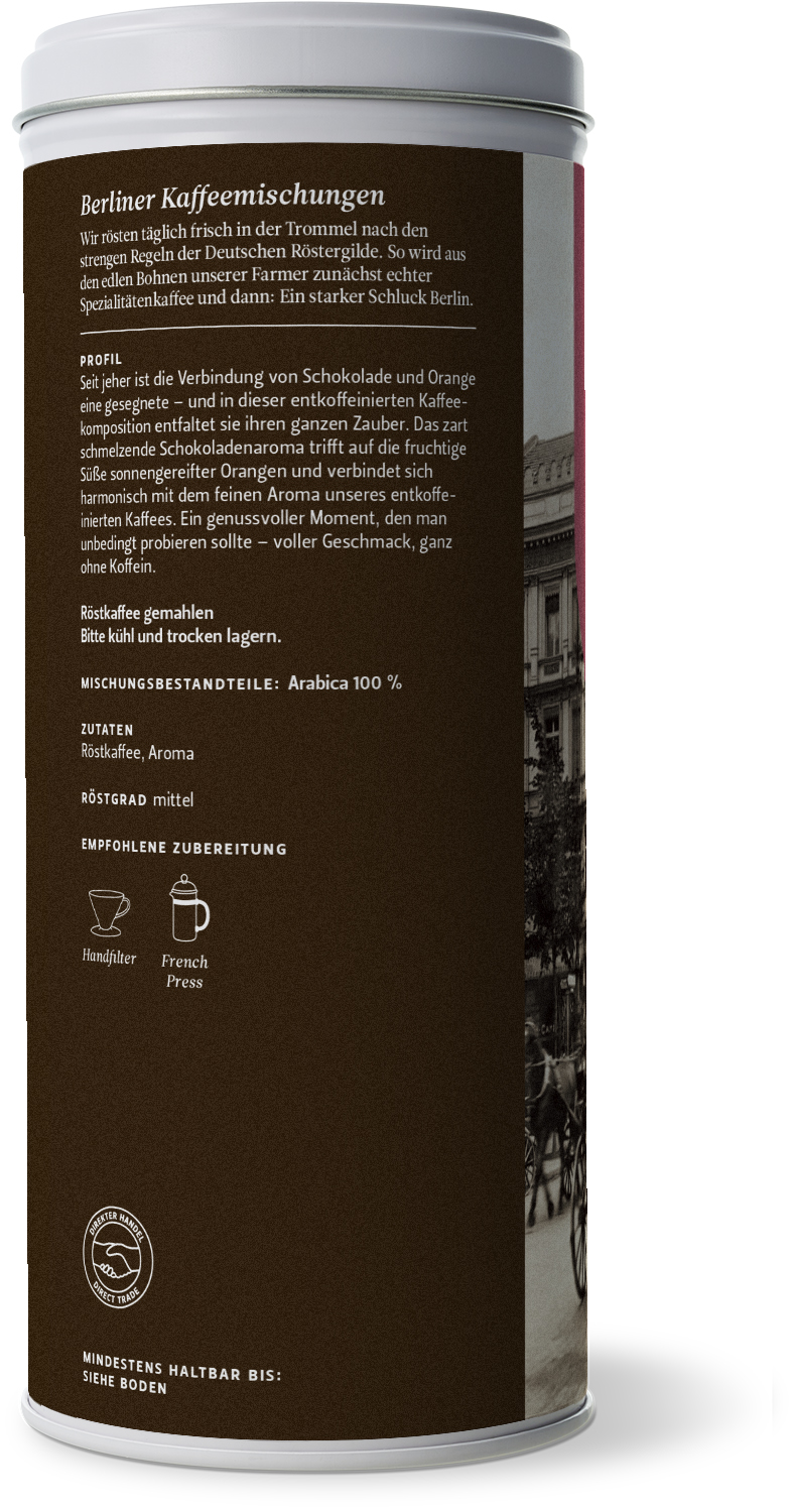 aromatisierter Kaffee Schokolade Orange, entkoffeiniert (125g / gemahlen)