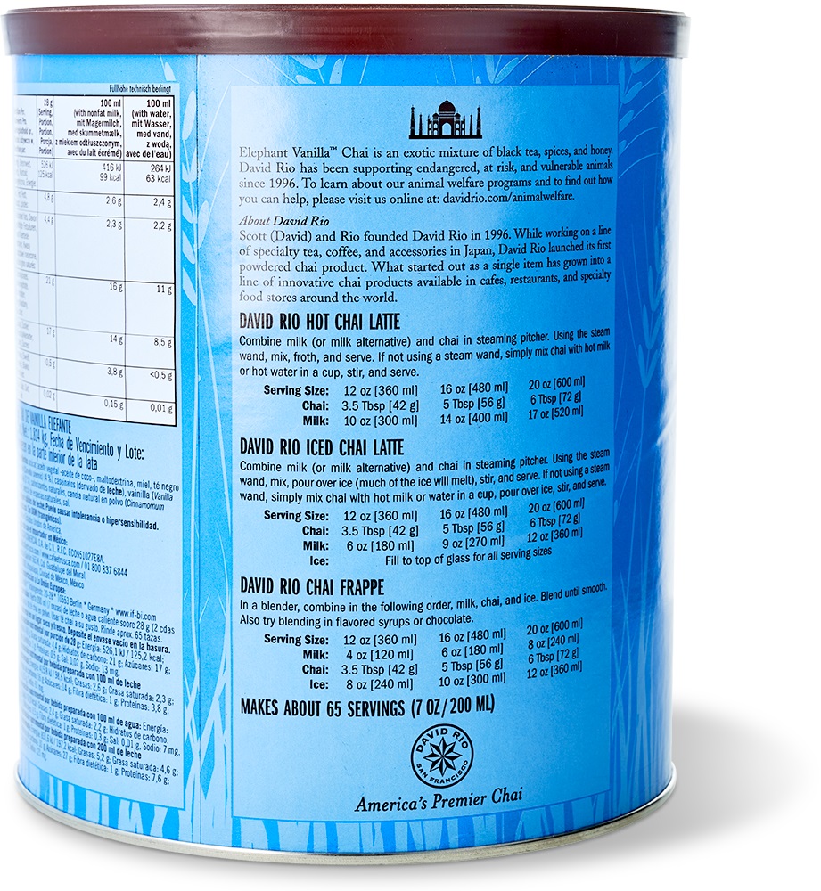 David Rio - Elephant Vanilla Chai - Dose (1814 g) David Rio - Elephant Vanilla Chai - Dose (1814 g)