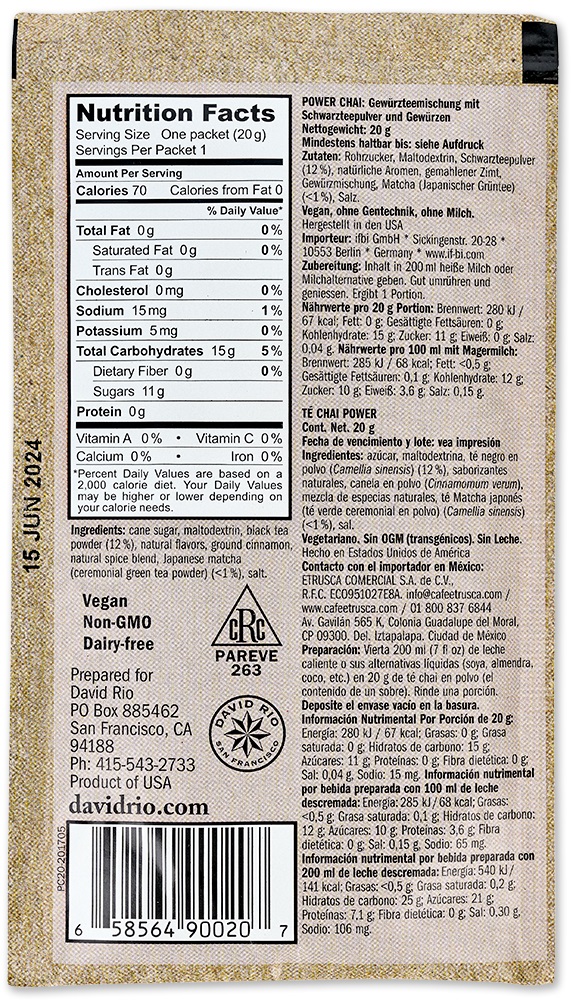 David Rio - Power Chai Matcha Sachets *vegan* - Tüte (20 g) David Rio - Power Chai Matcha Sachets *vegan* - Tüte (20 g)