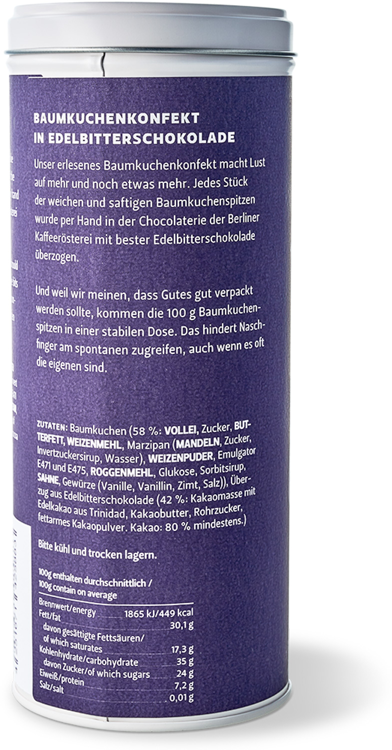 Baumkuchenkonfekt in Edelbitterschokolade 80%