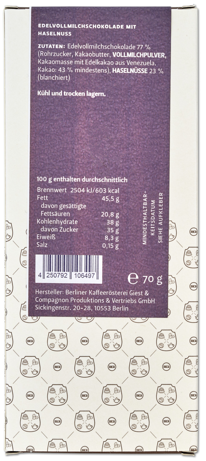 BKR Tafel - Nr. 25 - Haselnuss - Vollmilch BKR Tafel - Nr. 25 - Haselnuss - Vollmilch