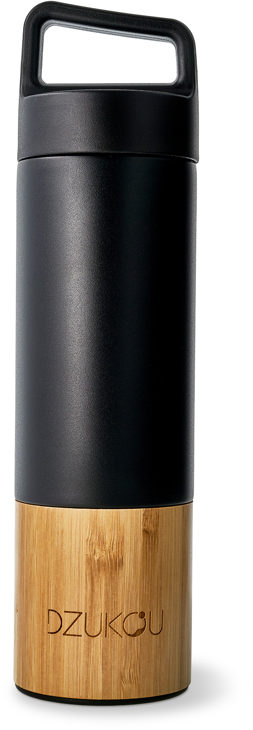 Thermosflasche Bambus und Edelstahl mit Teesieb 530 ml schwarz