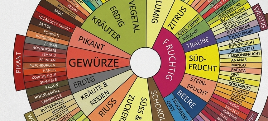 Das Aromarad von Kaffee aufgeteilt in die Aroma-Kategorien