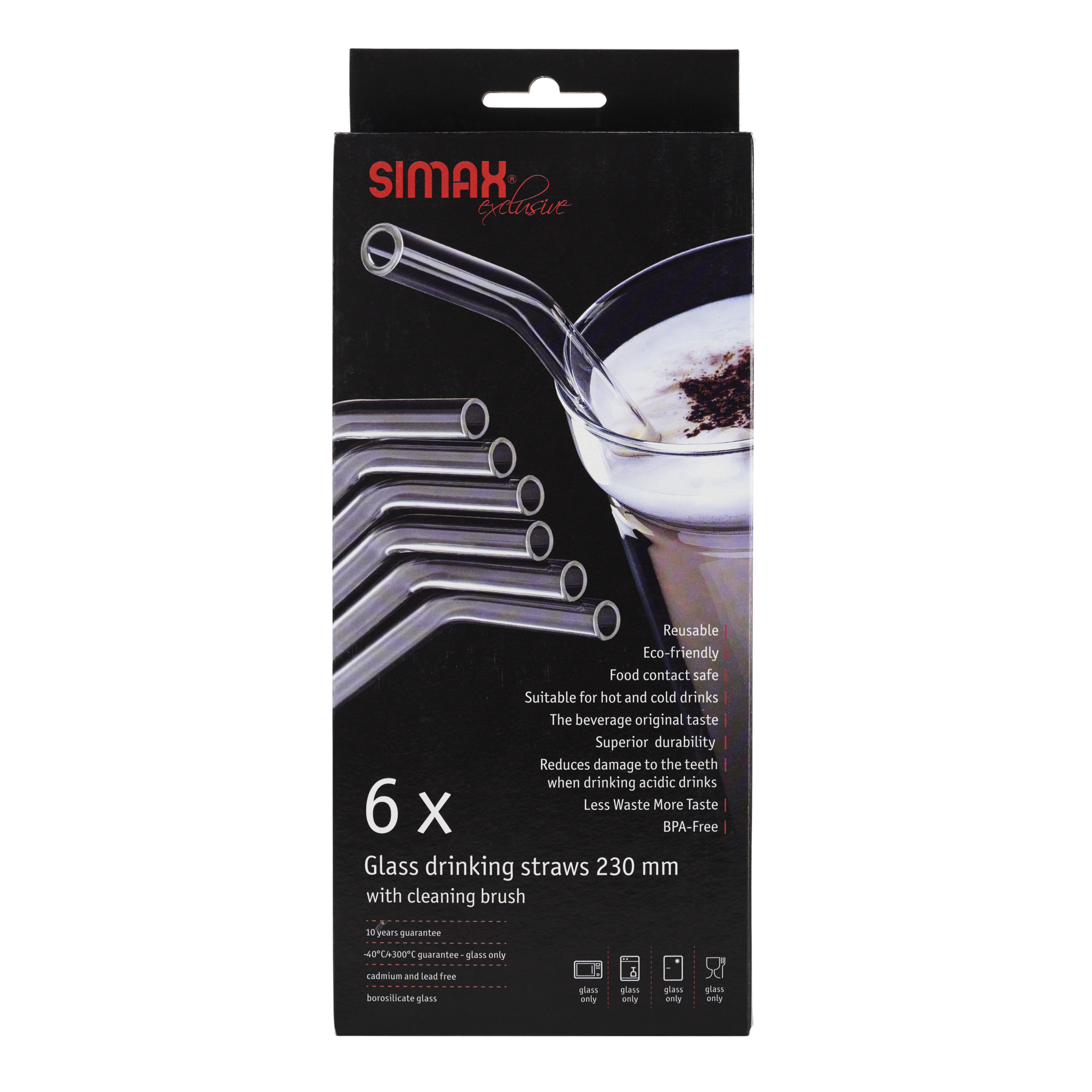 Simax - Glasstrohhalme mit Bürste (23cm)
