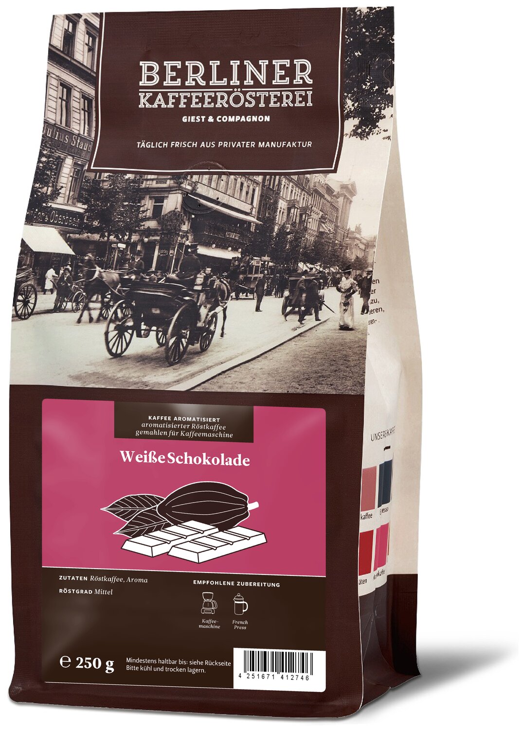 Berliner Kaffeeroesterei DE aromatisierter Kaffee weiße Schokolade 1080130