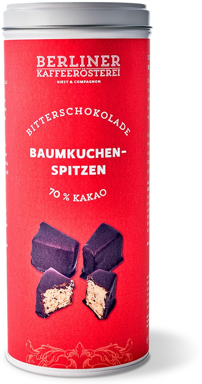 Baumkuchenkonfekt in Edelbitterschokolade 70% Baumkuchenkonfekt in Edelbitterschokolade 70%
