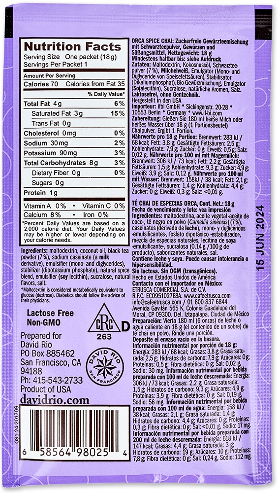 David Rio - Orca Spice Chai - Tüte (18 g) David Rio - Orca Spice Chai - Tüte (18 g)