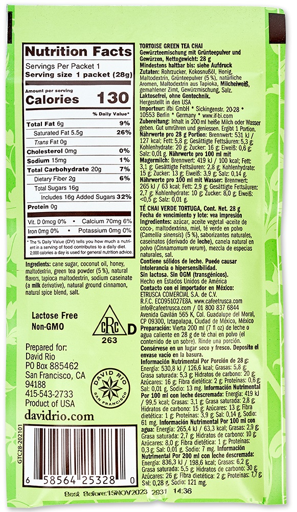 David Rio - Tortoise Green Chai - Tüte (28 g) David Rio - Tortoise Green Chai - Tüte (28 g)
