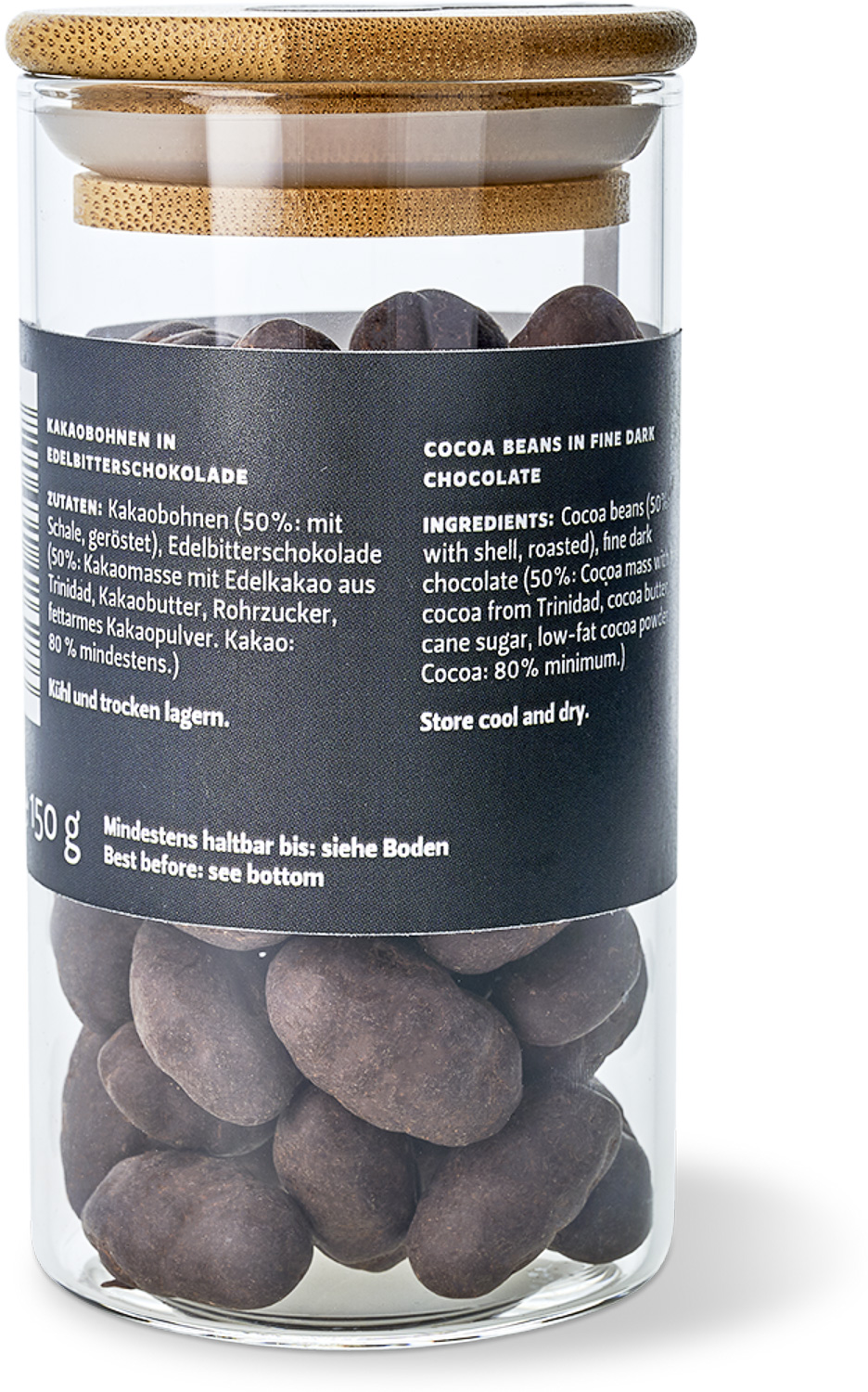 Kakao - ganze Kakaobohnen in Edelbitterschokolade 80 % Kakao - ganze Kakaobohnen in Edelbitterschokolade 80 %