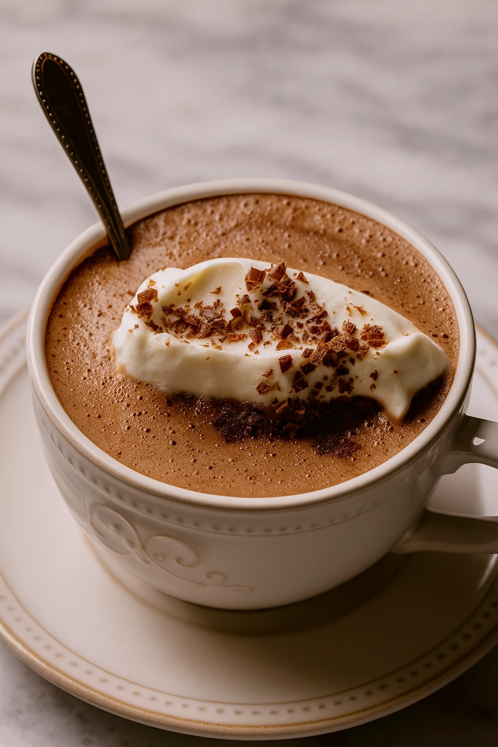 eine Kaffeetasse mit Mocha und Sahne