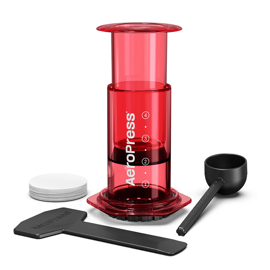 AeroPress® - Clear Coffee Press inkl. 100 Filter (Original in durchsichtig Rot)