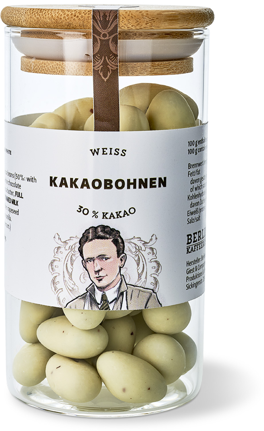 Kakao - ganze Kakaobohnen in weisser Schokolade 30 % Kakao - ganze Kakaobohnen in weisser Schokolade 30 %