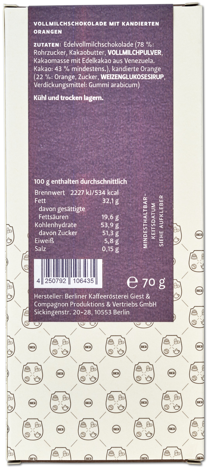 Tafel - kandierte Orange - Vollmilch - Nr. 19 Tafel - kandierte Orange - Vollmilch - Nr. 19