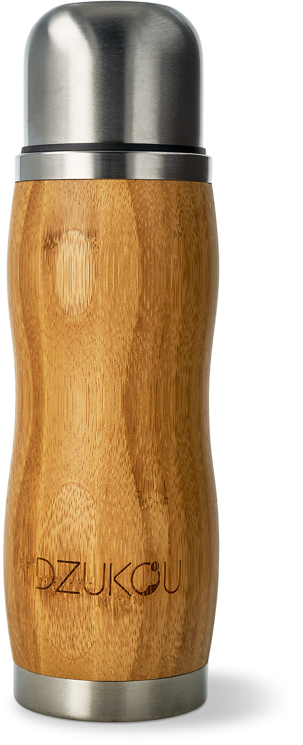 Thermosflasche mit Becherdeckel aus Edelstahl und Bambus 380ml