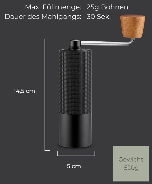 Lambda Coffee - Outdoor Kaffeemühle "Terra Sigma" Edelstahlmahlwerk schwarz 25g Bohnen