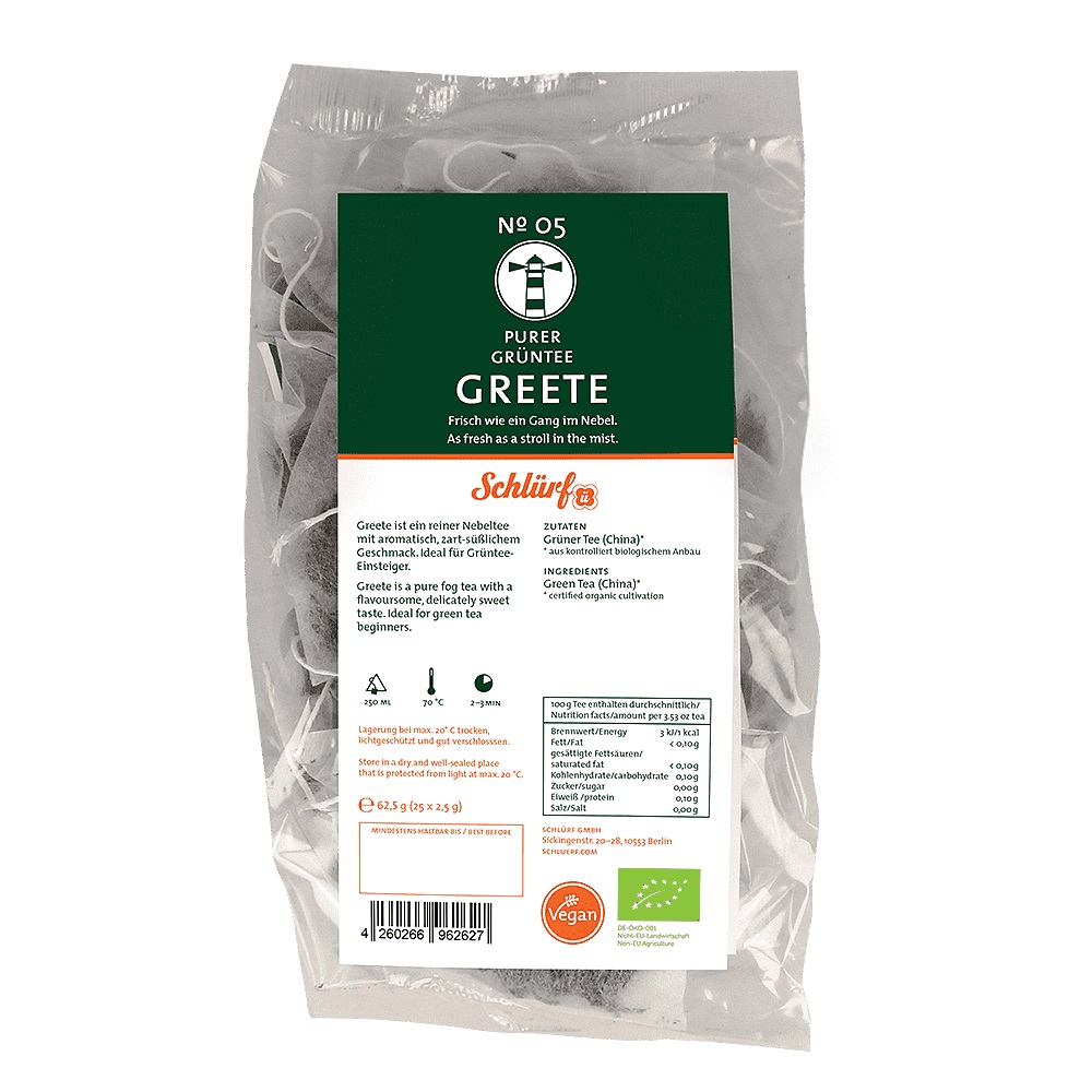 Schlürf - Tüüten - №05 BIO Grüntee "Greete" (25er) Schlürf - Tüüten - №05 BIO Grüntee "Greete" (25er)