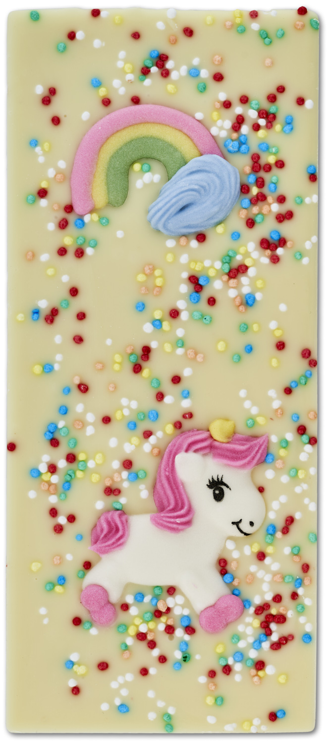 "Einhornelli" mit Einhorn, Regenbogen und bunten Streuseln (weiss) "Einhornelli" mit Einhorn, Regenbogen und bunten Streuseln (weiss)