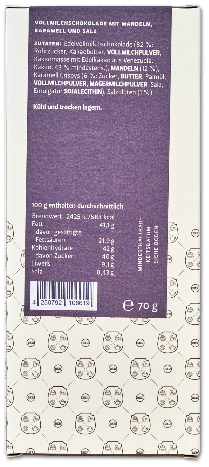 Tafel - Mandel Karamell Salzblüte - Vollmilch - Nr. 37 Tafel - Mandel Karamell Salzblüte - Vollmilch - Nr. 37