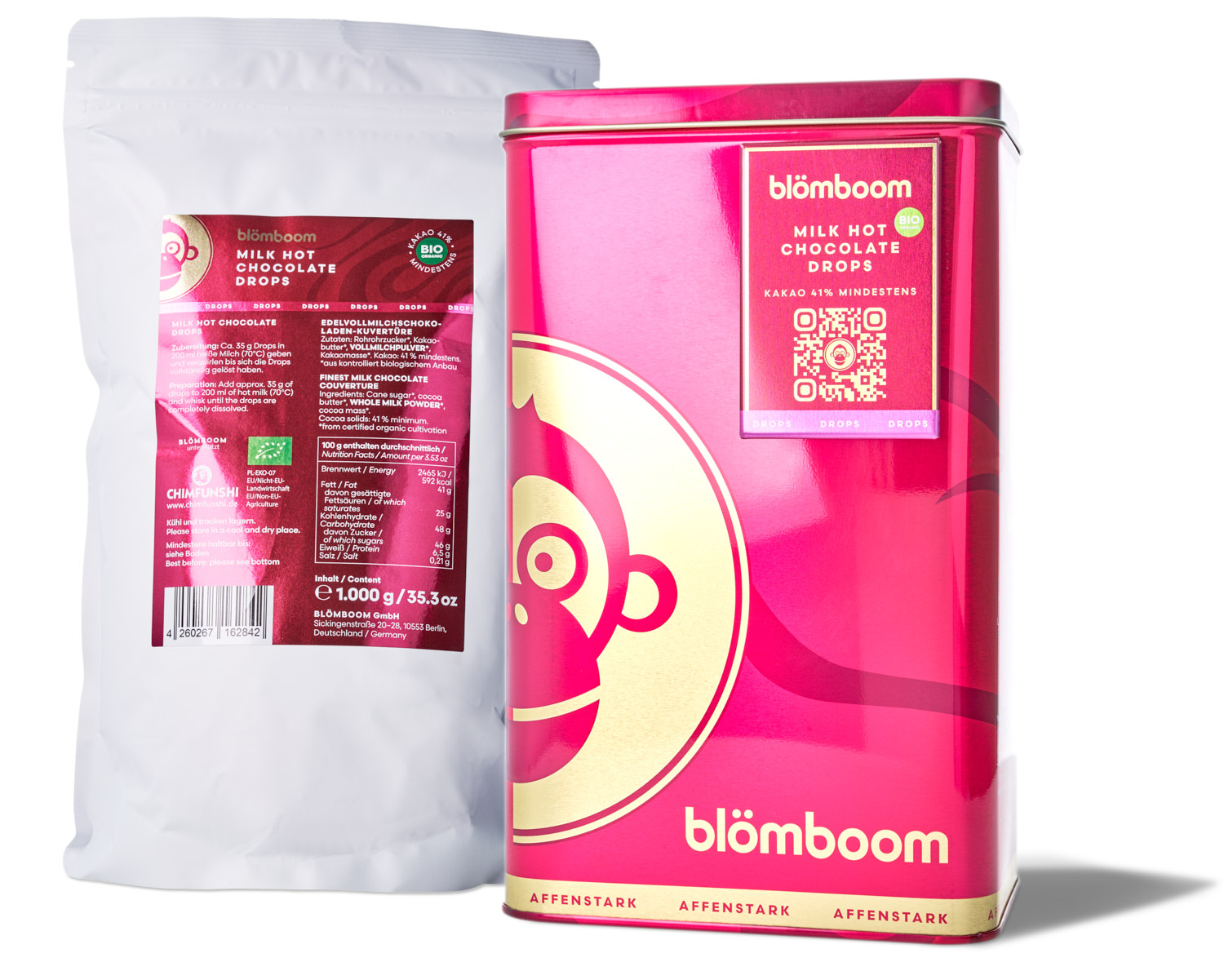Blömboom - Metalldose + Refillbeutel und Magnet "Milk Hot Chocolate Drops BIO 1k...