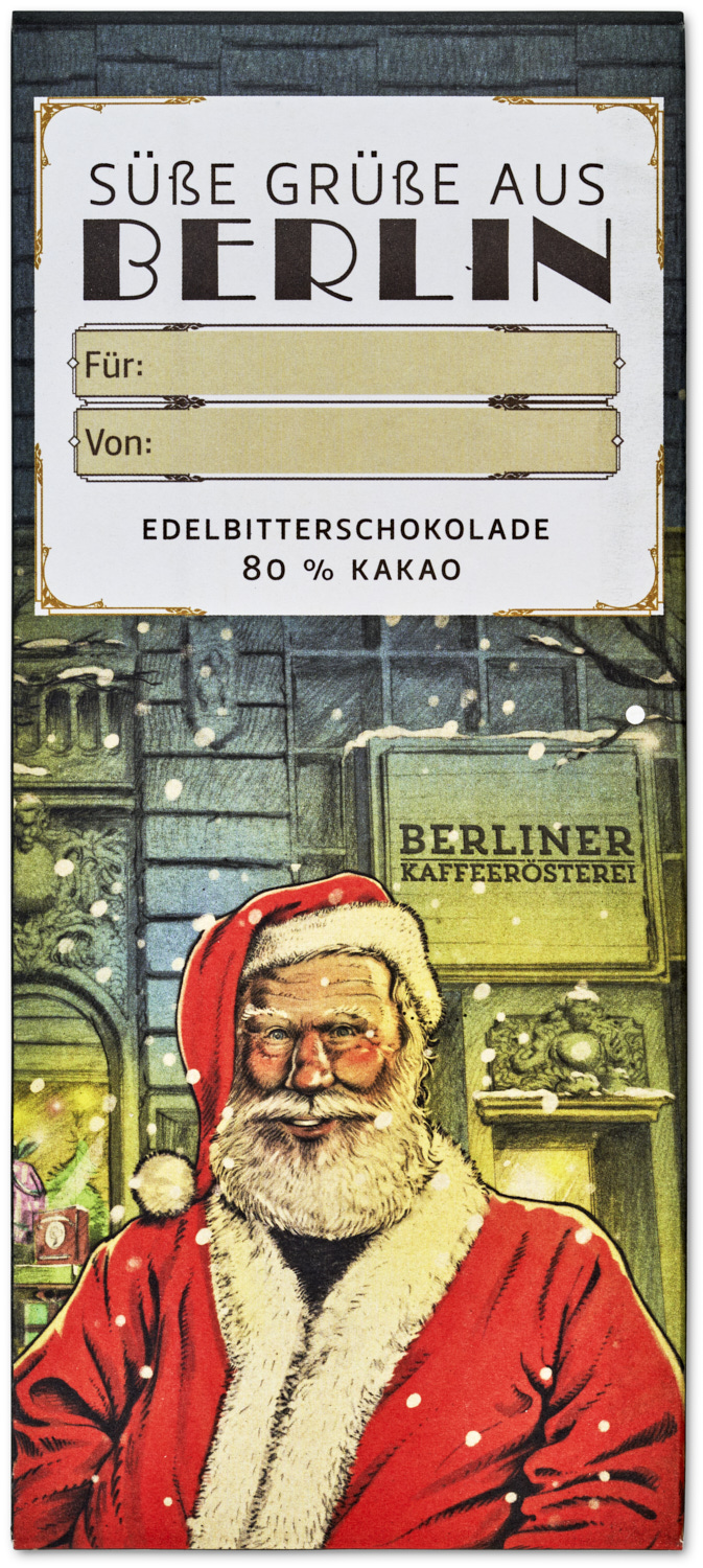 Weihnachtstafel zum Beschriften - Süße Grüße aus Berlin (Edelbitter 80 %) Weihnachtstafel zum Beschriften - Süße Grüße aus Berlin (Edelbitter 80 %)