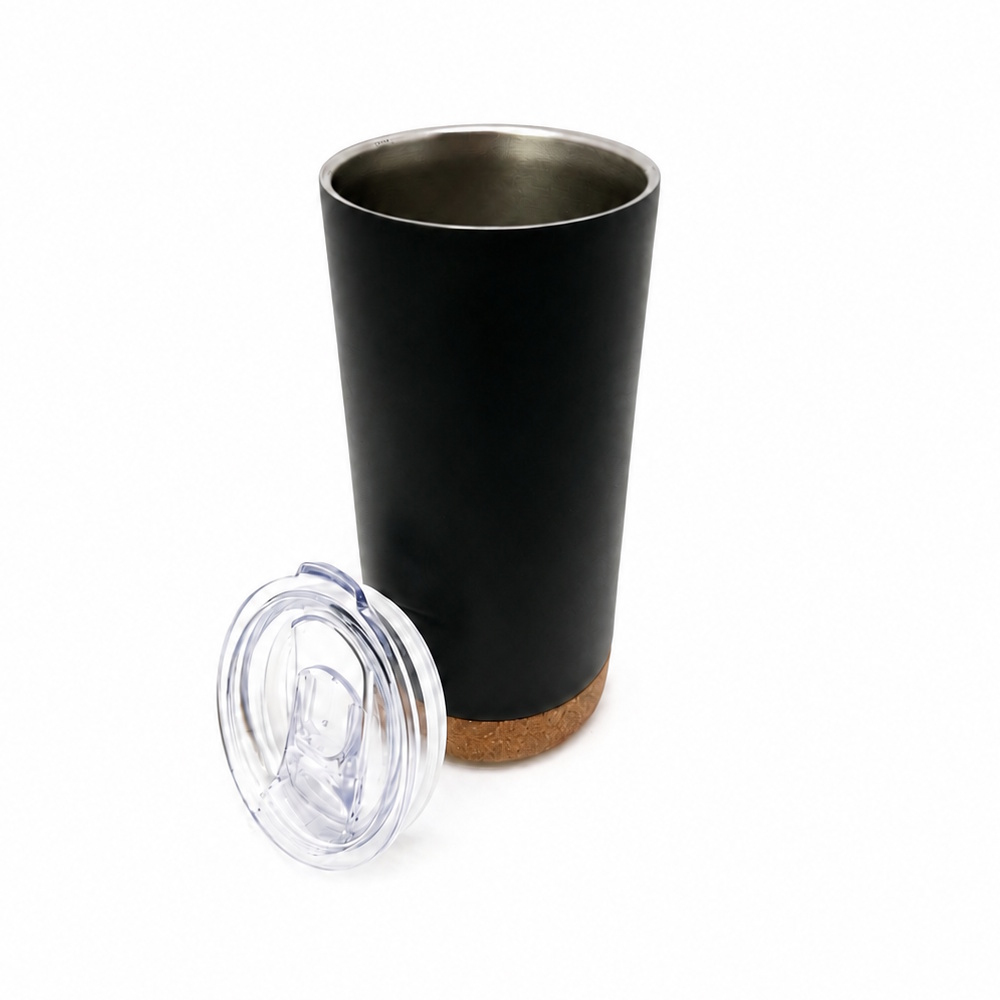 Thermo-Edelstahlbecher to go Hawaii 450 ml schwarz mit Korkboden für Kaffee und Tee to go