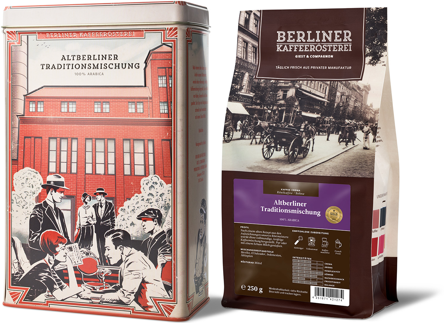 Altberliner Traditionsmischung (250g / ganze Bohne) mit passender Kaffeedose Altberliner Traditionsmischung (250g / ganze Bohne) mit passender Kaffeedose
