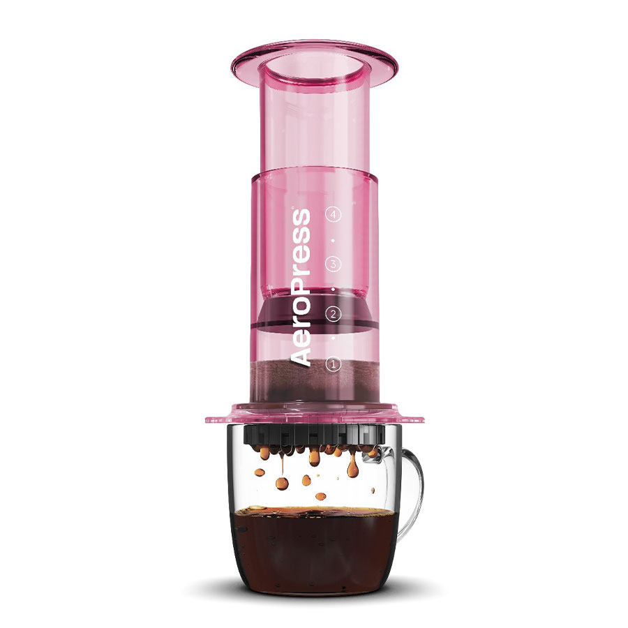 AeroPress® - Clear Coffee Press inkl. 100 Filter (Original in durchsichtig Pink)