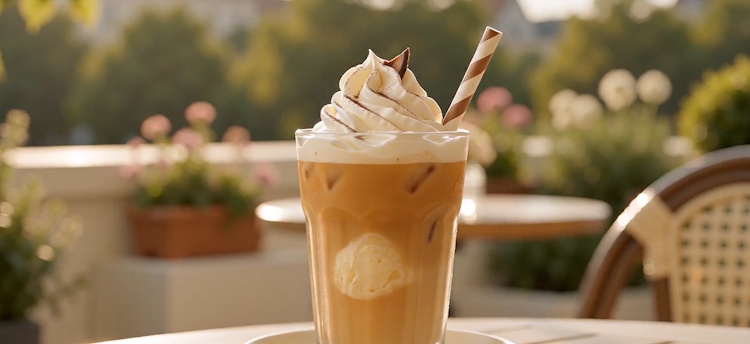 Berliner Kaffeerösterei Kaffeerezept Eiskaffee klassisch Sommer mit Vanilleeis und Kakao