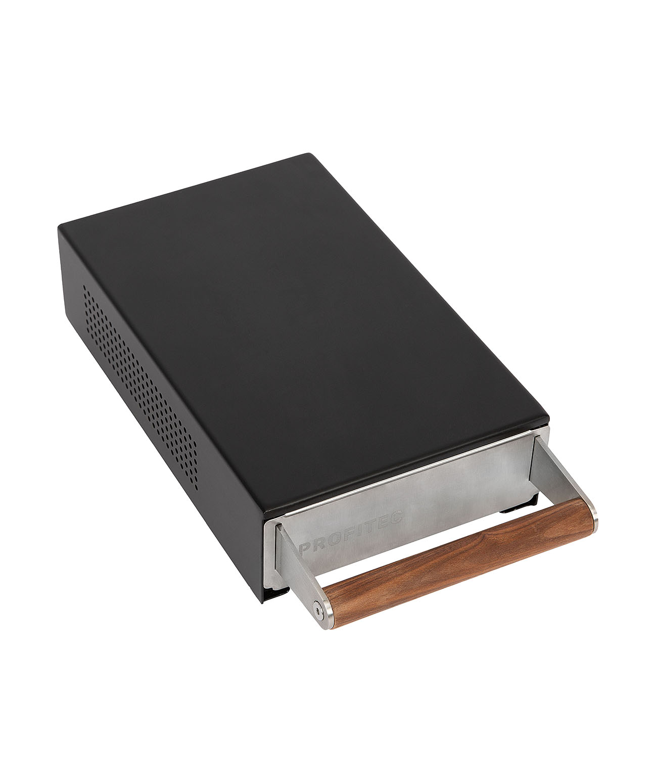Profitec - Abschlagkasten Sudschublade, schwarz mit Holzgriff 160mm breit