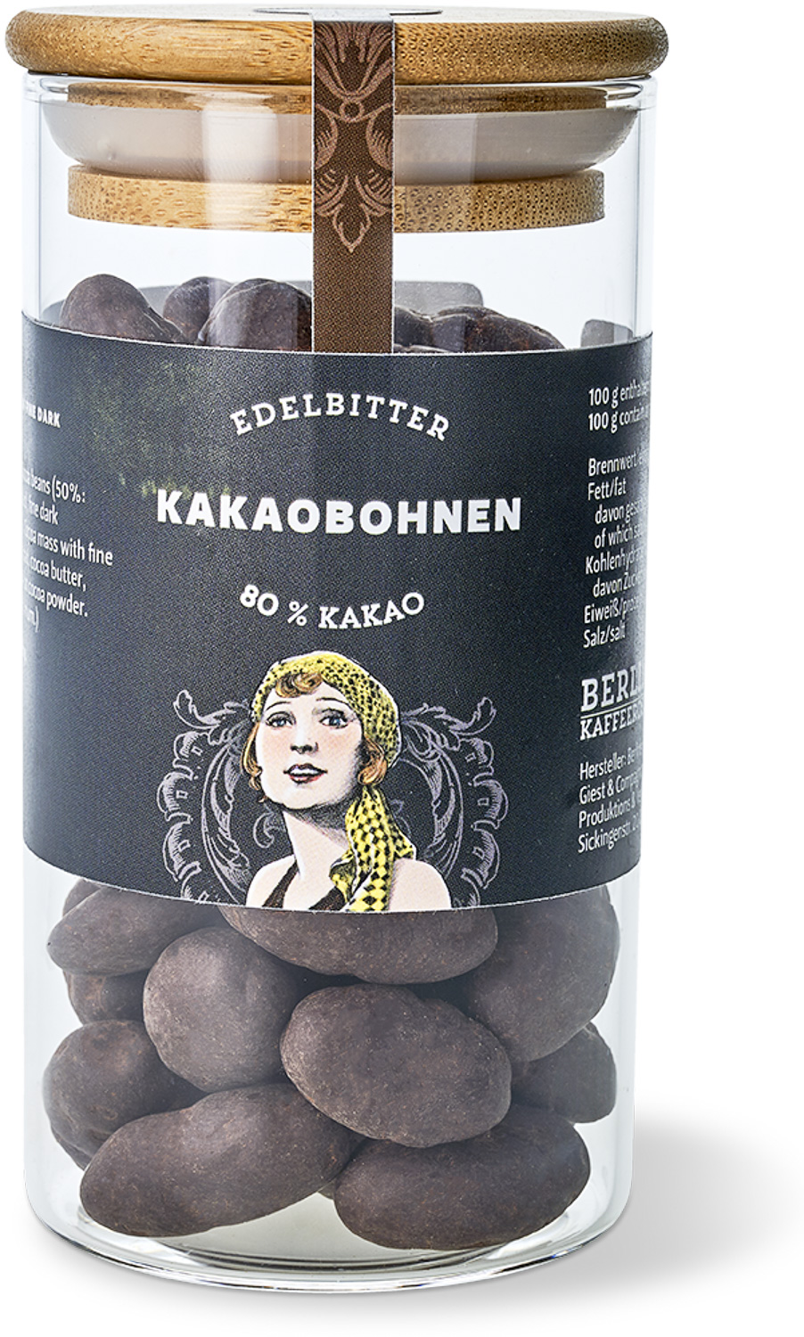 Kakao - ganze Kakaobohnen in Edelbitterschokolade 80 % Kakao - ganze Kakaobohnen in Edelbitterschokolade 80 %