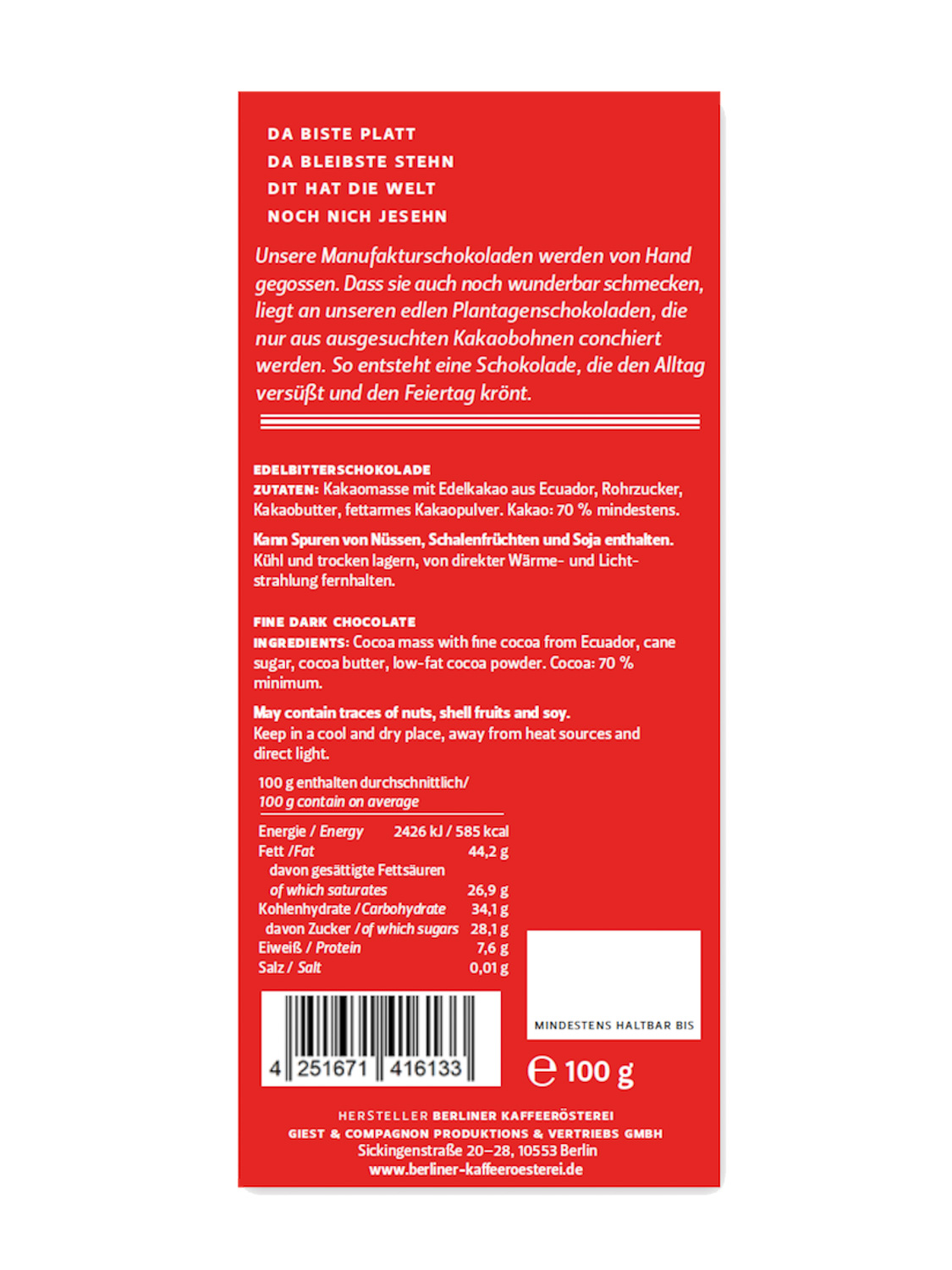 BKR - Tafel - ClassicLine "Edelbitter" 70% 100 g BKR - Tafel - ClassicLine "Edelbitter" 70% 100 g