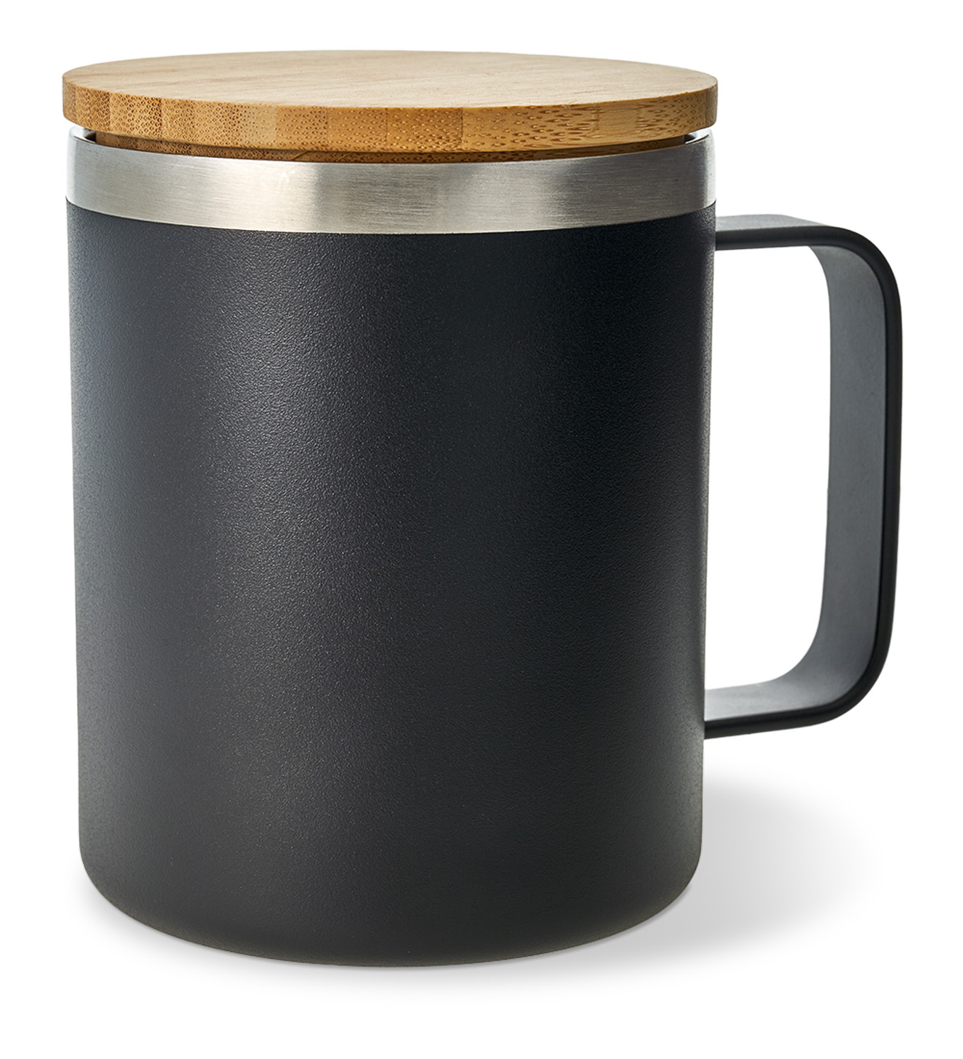 Edelstahl-Thermotasse Große Pause - schwarz mit Bambusdeckel, 330ml Edelstahl-Thermotasse Große Pause - schwarz mit Bambusdeckel, 330ml