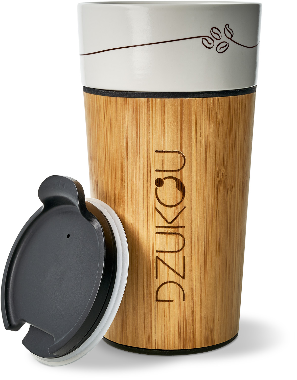 Thermo-Kaffeebecher to go, Keramik und Bambus, 450ml