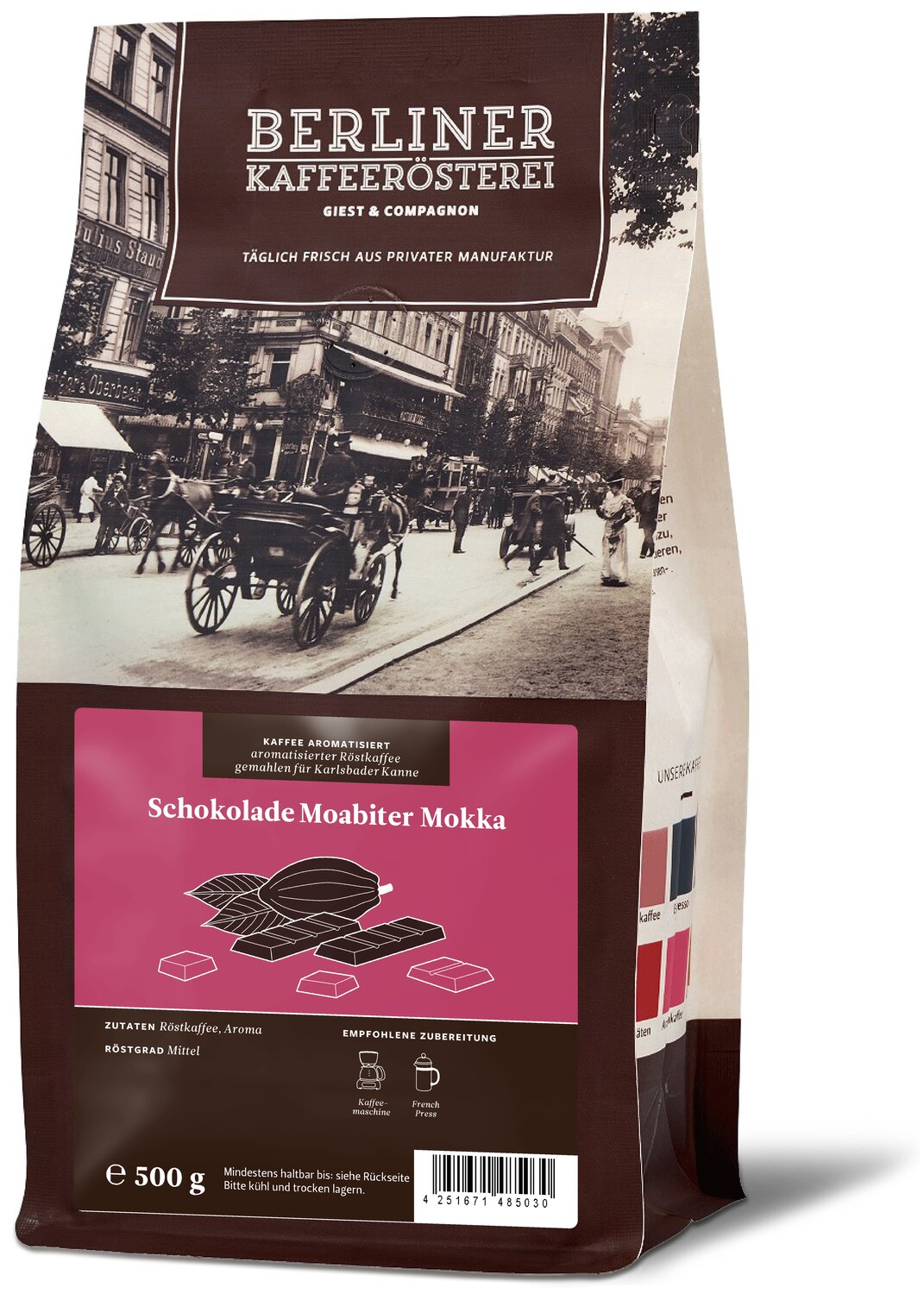 Berliner Kaffeeroesterei DE aromatisierter Kaffee Schokolade Moabiter Mokka 1082456.5