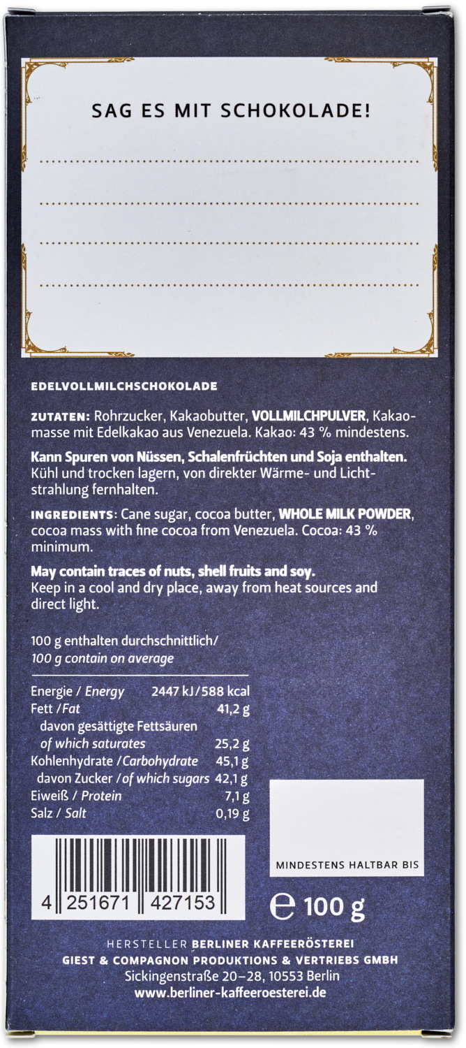 Weihnachtstafel zum Beschriften - Süße Grüße aus Berlin (Edelvollmilch 43 %) Weihnachtstafel zum Beschriften - Süße Grüße aus Berlin (Edelvollmilch 43 %)