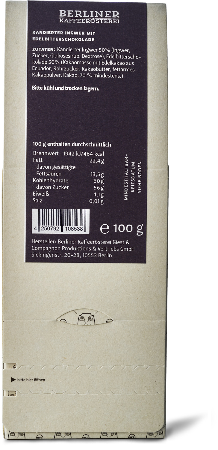 Früchte - Ingwerstäbchen in Zartbitterschokolade 70 % - Nr. 01 Früchte - Ingwerstäbchen in Zartbitterschokolade 70 % - Nr. 01