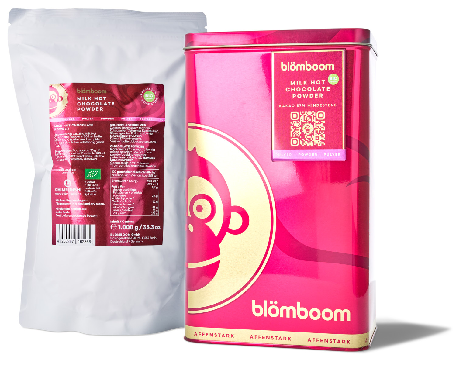 Blömboom - Metalldose + Refillbeutel und Magnet "Milk Hot Chocolate Powder BIO 1...