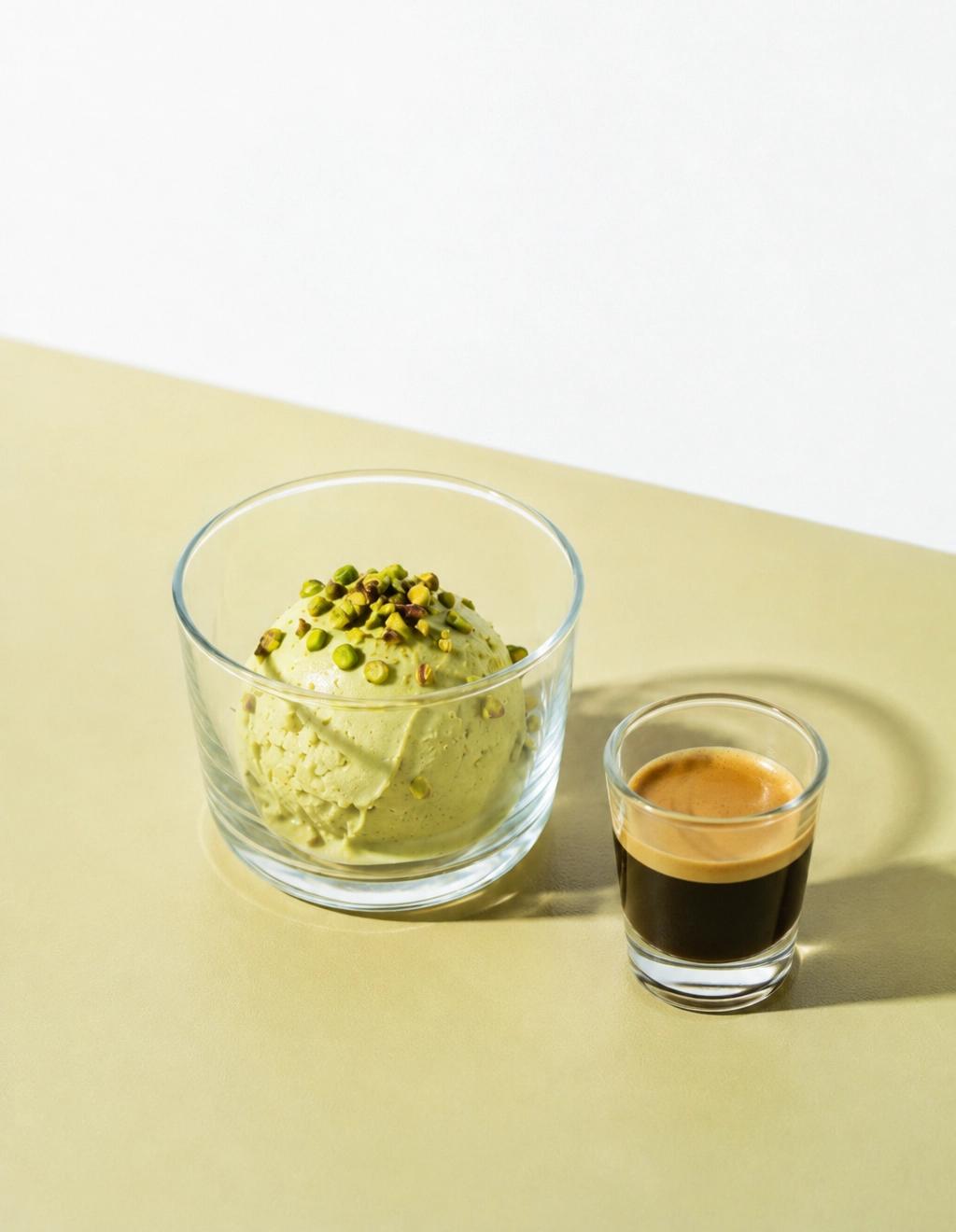 Affogato mit Espresso und Pistazieneis
