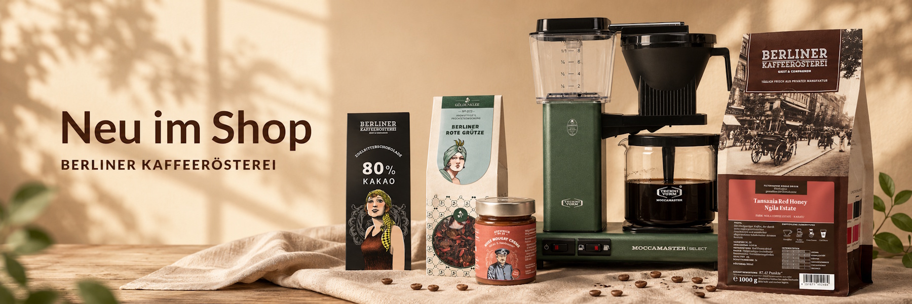 Neue Produkte im Shop der Berliner Kaffeerösterei - Hintergrund