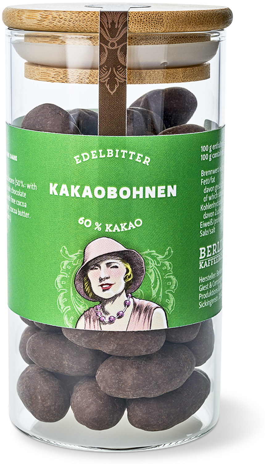 Kakao - ganze Kakaobohnen in Edelbitterschokolade 60% Kakao - ganze Kakaobohnen in Edelbitterschokolade 60%