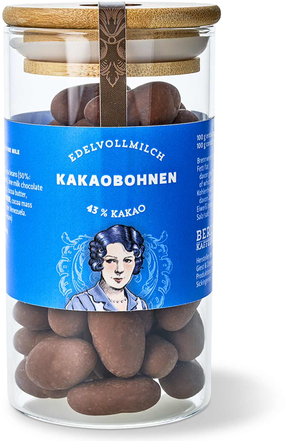 Kakao - ganze Kakaobohnen in Edelvollmilchschokolade 43 % Kakao - ganze Kakaobohnen in Edelvollmilchschokolade 43 %