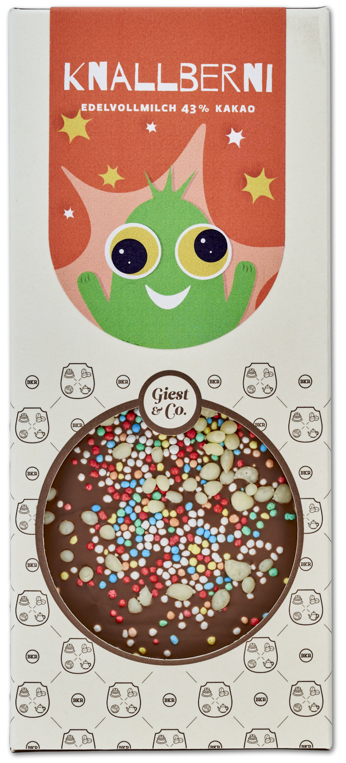 "Knallberni" mit Knallbrause und bunten Streuseln (Vollmilch) "Knallberni" mit Knallbrause und bunten Streuseln (Vollmilch)