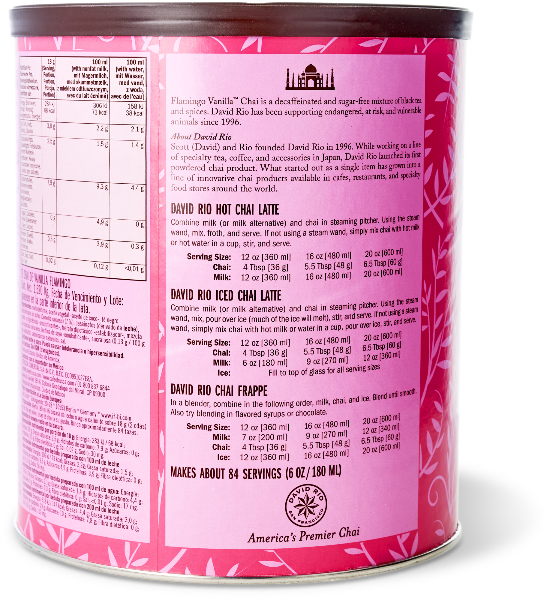 David Rio - Flamingo Vanilla decaf Chai - Dose (1520 g)