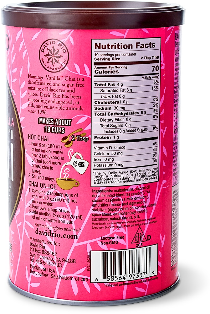 David Rio - Flamingo Vanilla decaf Chai - Dose (337 g) David Rio - Flamingo Vanilla decaf Chai - Dose (337 g)