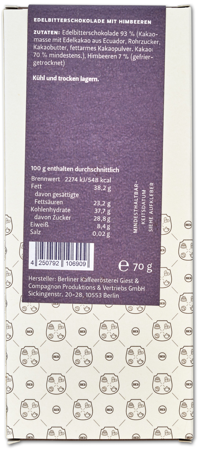 Tafel - Himbeere - Zartbitter - Nr. 68 Tafel - Himbeere - Zartbitter - Nr. 68