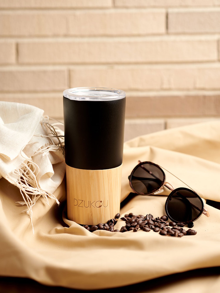 Thermo-Kaffeebecher, Bambus und Edelstahl schwarz, 470ml