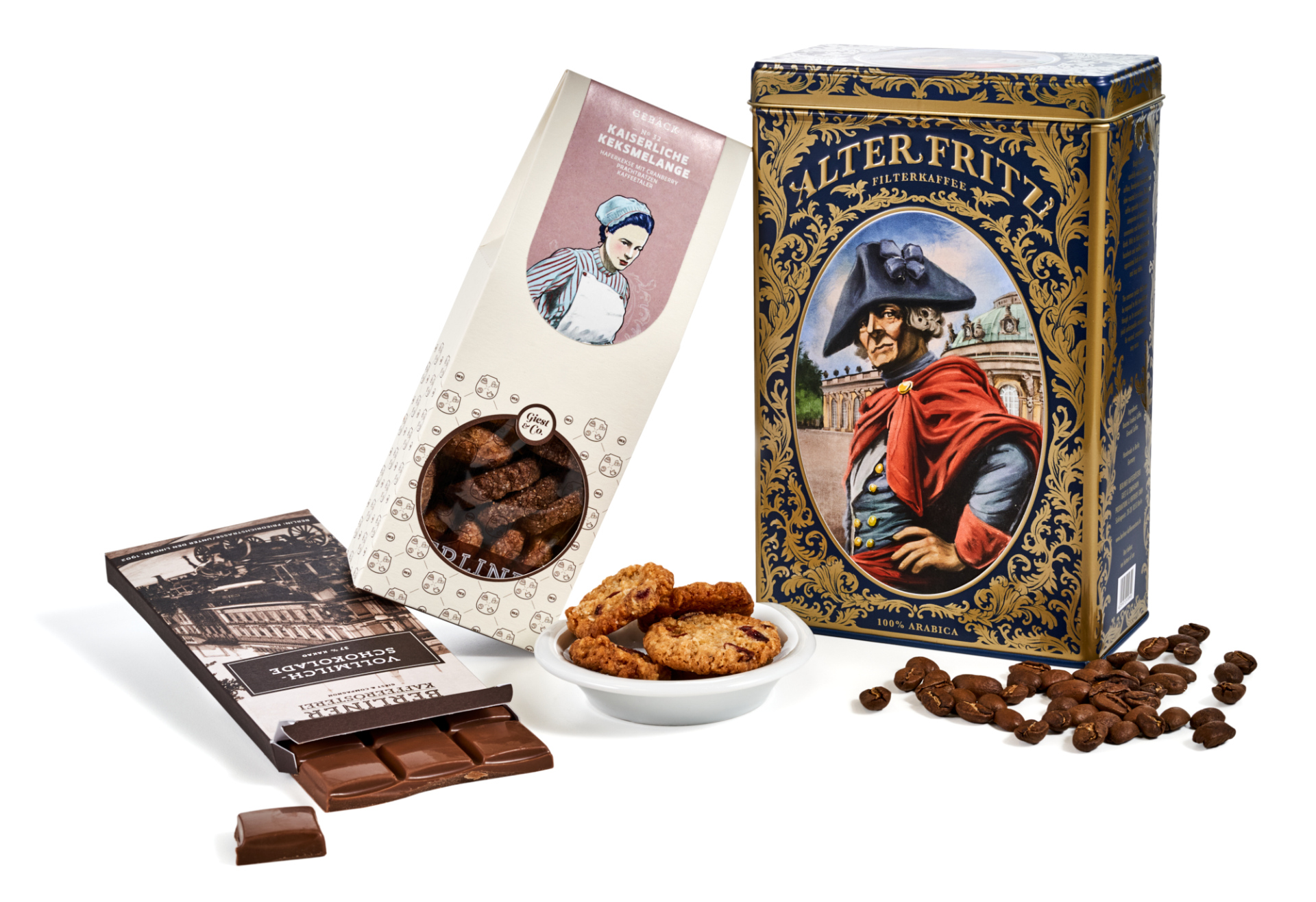Geschenkset - Alter Fritz mit Kaffee, Gebäck und Schokolade Geschenkset - Alter Fritz mit Kaffee, Gebäck und Schokolade
