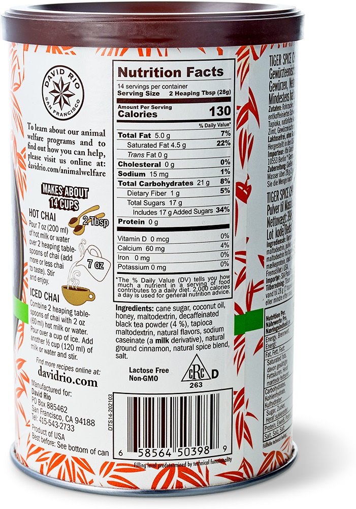 David Rio - Tiger Spice decaf Chai - Dose (398 g) David Rio - Tiger Spice decaf Chai - Dose (398 g)