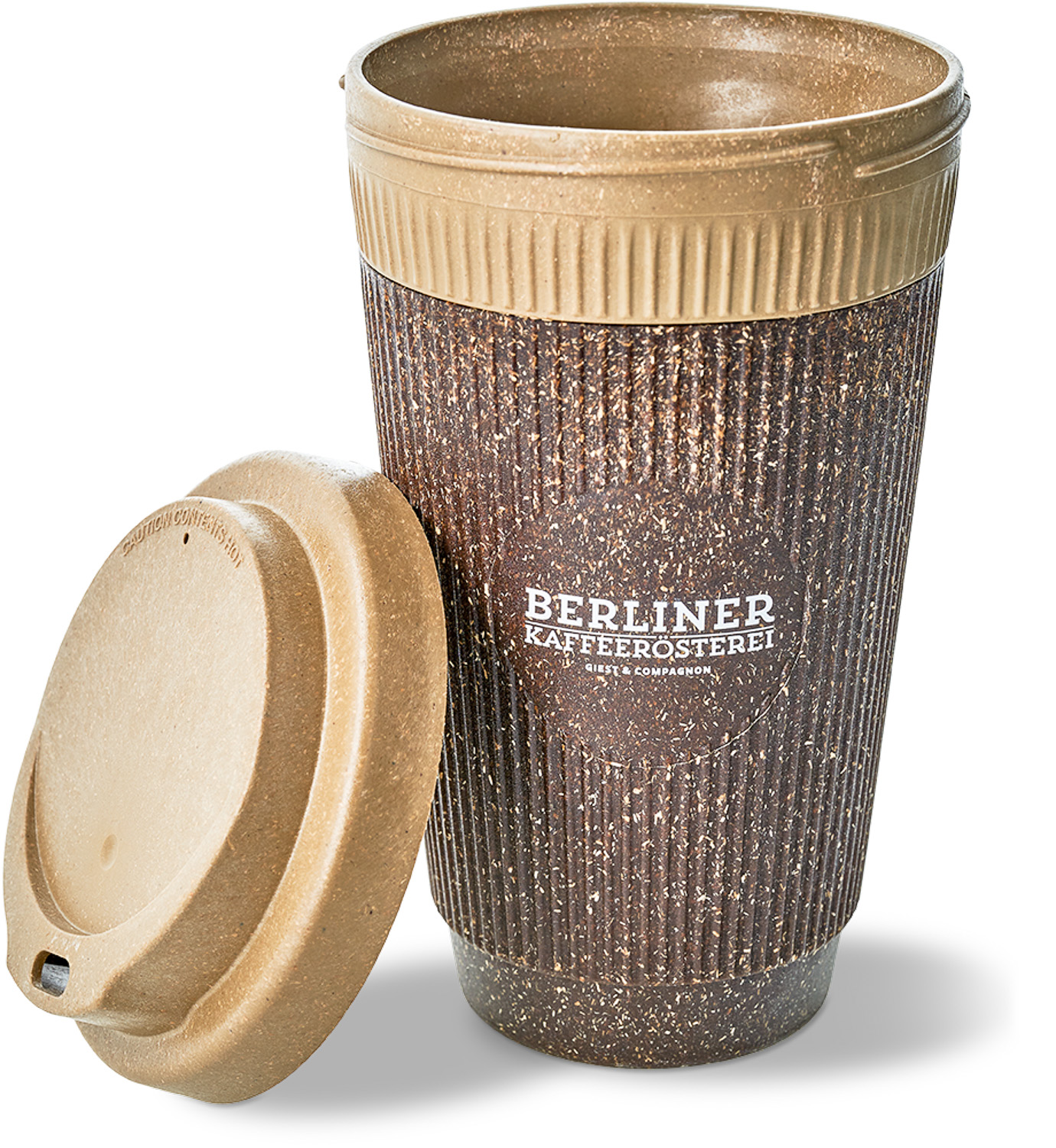 Wiederverwendbarer Kaffeebecher plastikfrei aus Kaffeesatz und Holzfasern 350ml mit Deckel