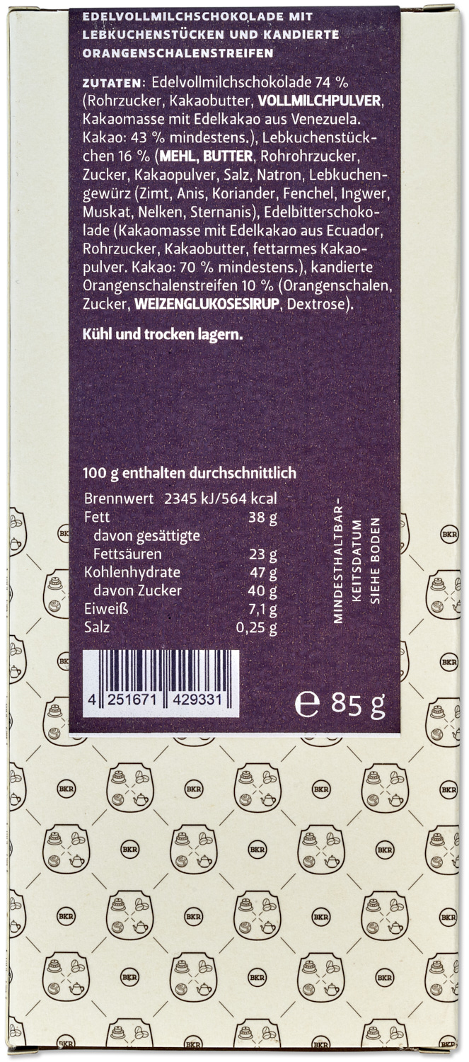 Tafel - Lebkuchen Orange - Vollmilch - Nr. 103